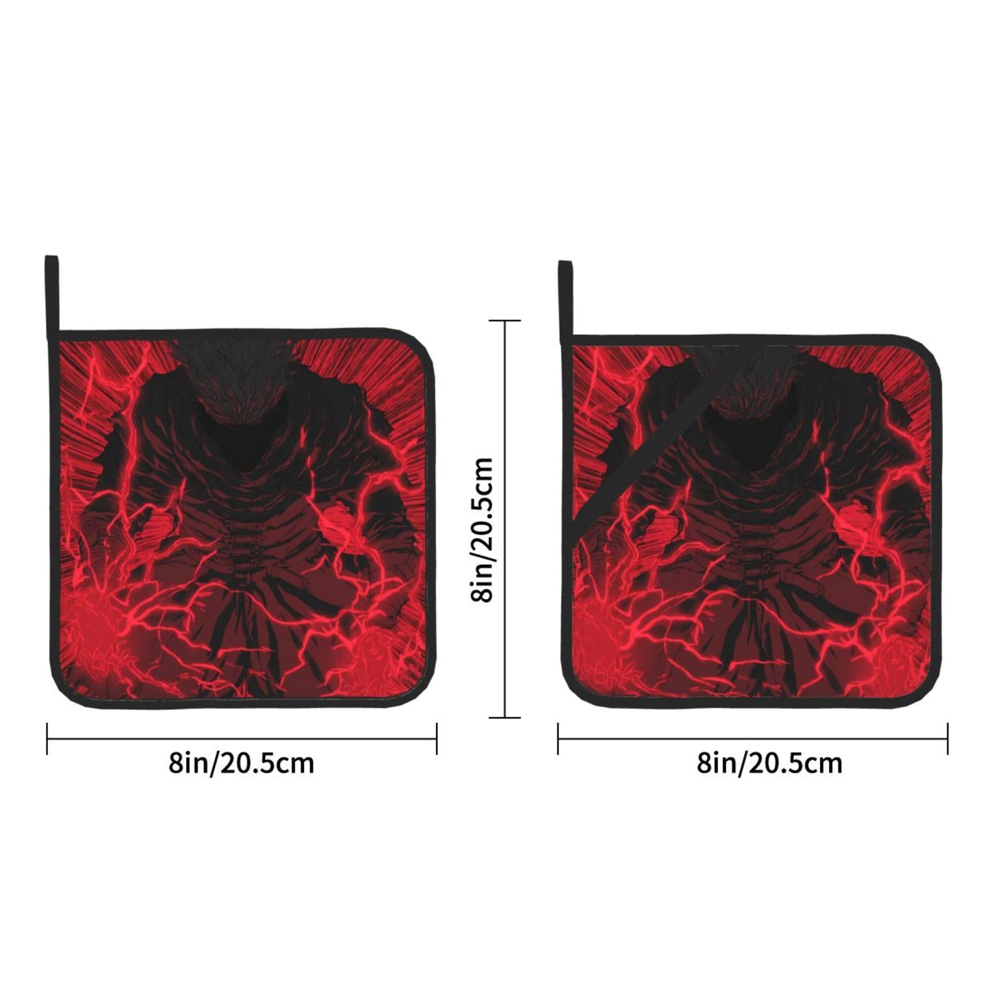 Dark Lightning Pot Holders Set of 2 (8" × 8")|Heat-Resistant Square Hot Pads with Non-Slip Back & Hanging Loop – Anime-Inspired Design