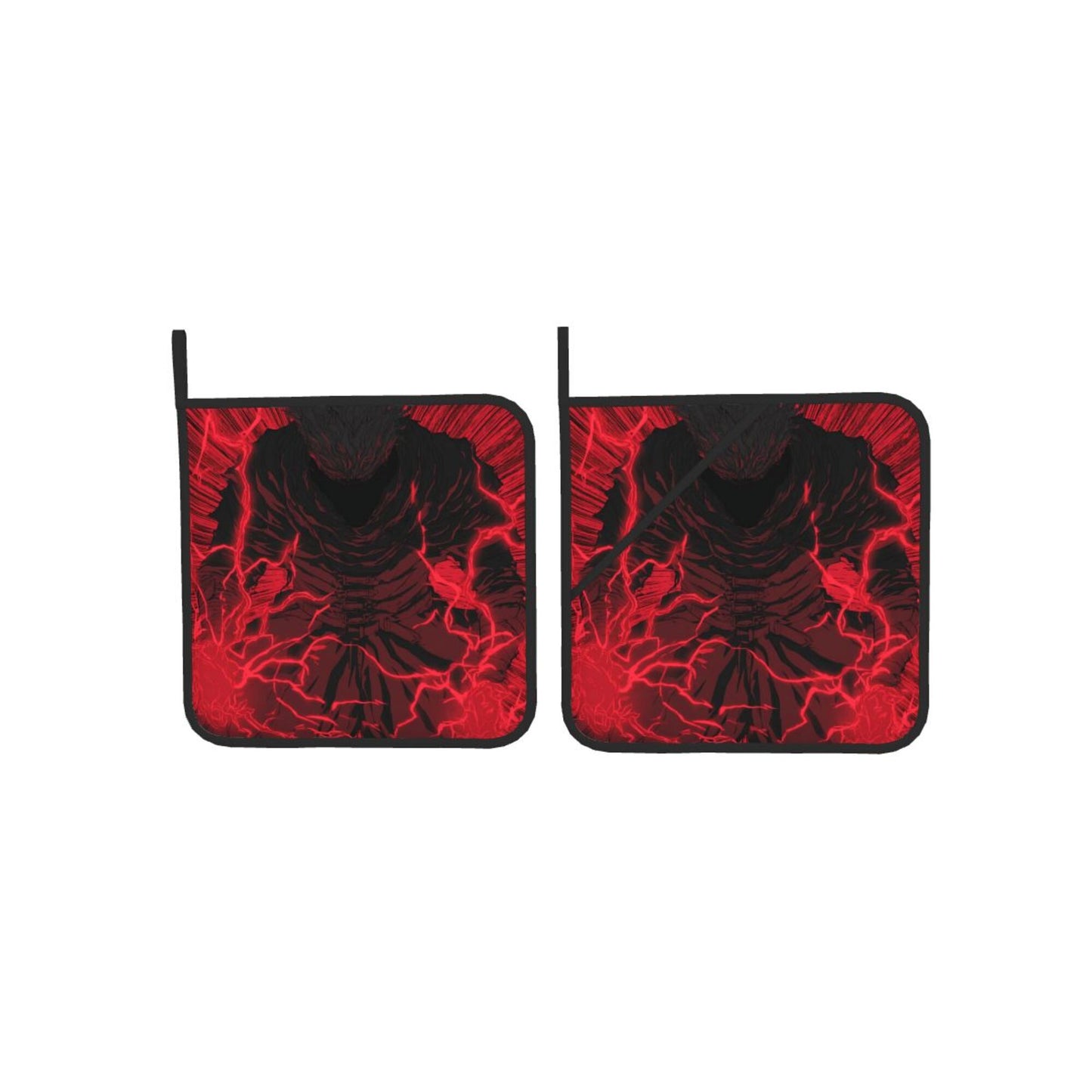 Dark Lightning Pot Holders Set of 2 (8" × 8")|Heat-Resistant Square Hot Pads with Non-Slip Back & Hanging Loop – Anime-Inspired Design