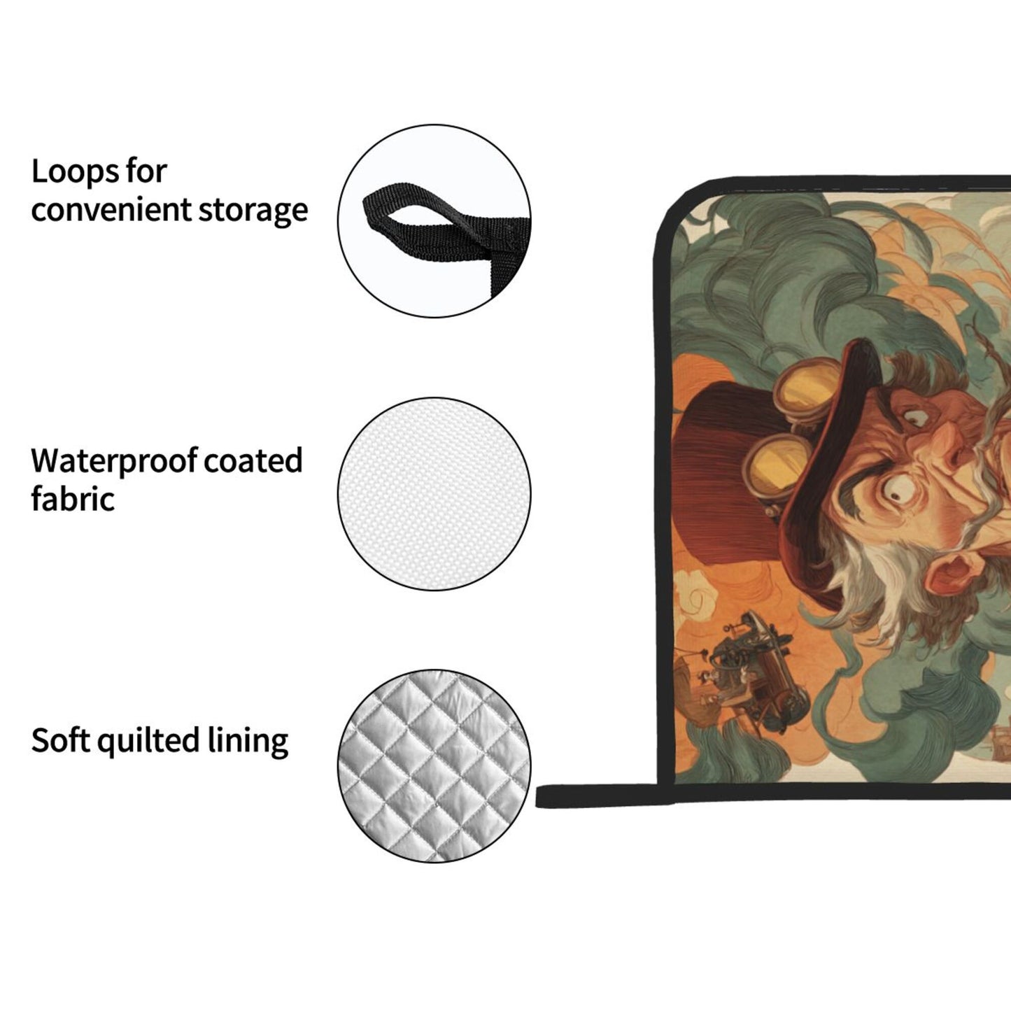 Retro Gentleman Art Pot Holders Set of 2 (8" × 8")|Heat-Resistant Square Hot Pads with Hanging Loop & Grip Strap – Vintage Steampunk Design