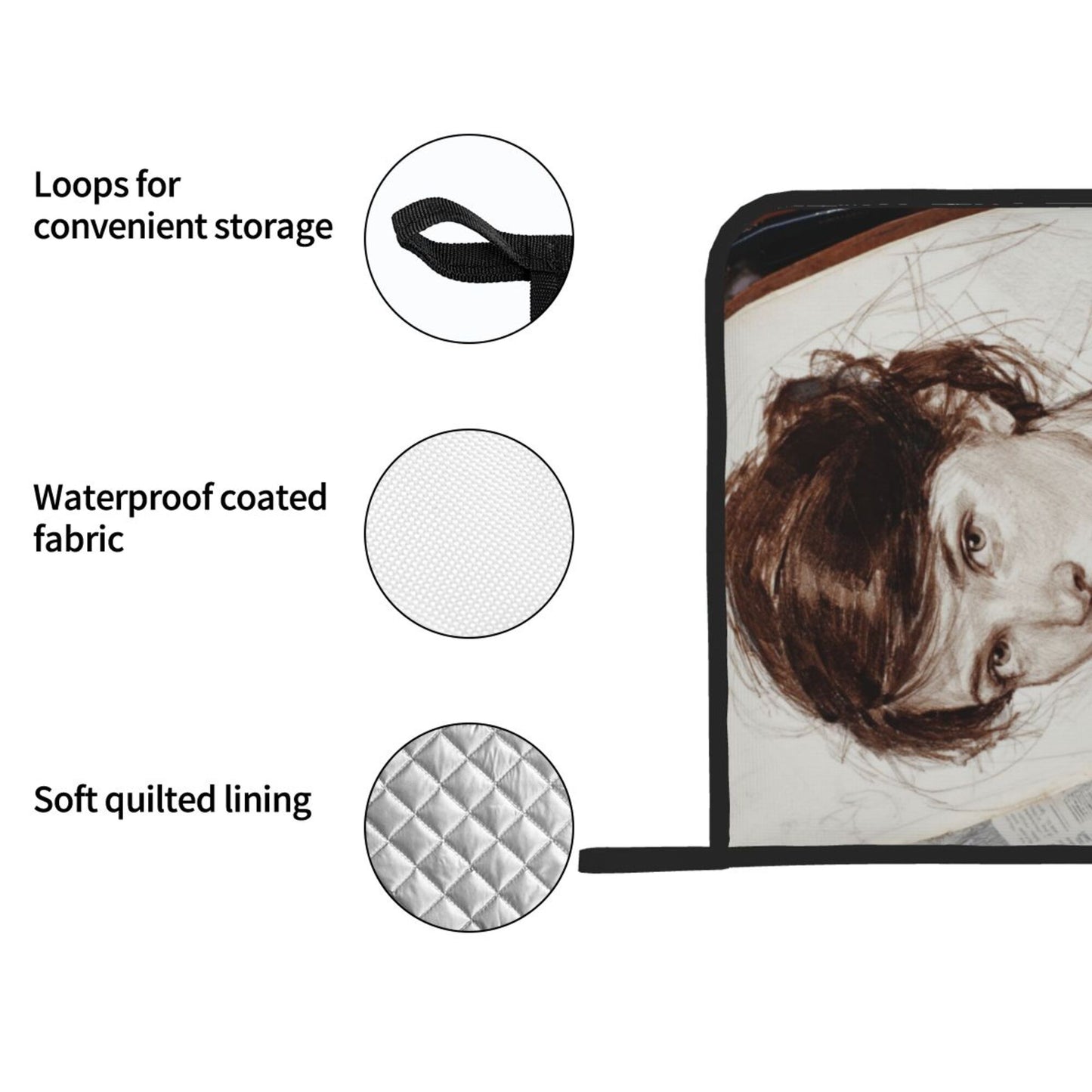 Vintage Sketch Style Woman Portrait Pot Holders (Set of 2)|8"x8" Heat-Resistant Square Hot Pads with Hanging Loop & Grip Band