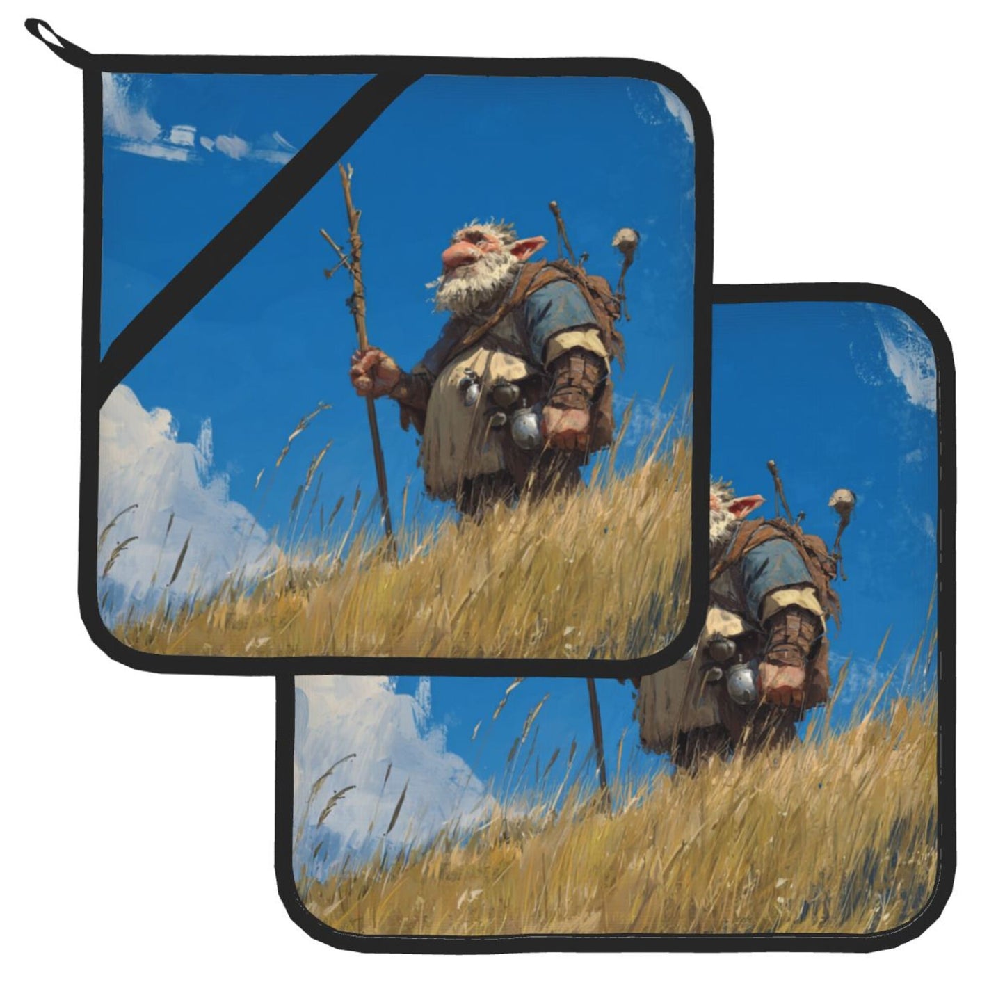 Highland Wanderer Heat-Resistant Pot Holders Set of 2|8"x8" Square Kitchen Pads with Strap and Hanging Loop