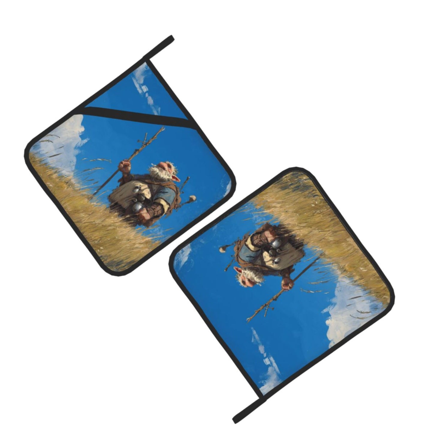 Highland Wanderer Heat-Resistant Pot Holders Set of 2|8"x8" Square Kitchen Pads with Strap and Hanging Loop