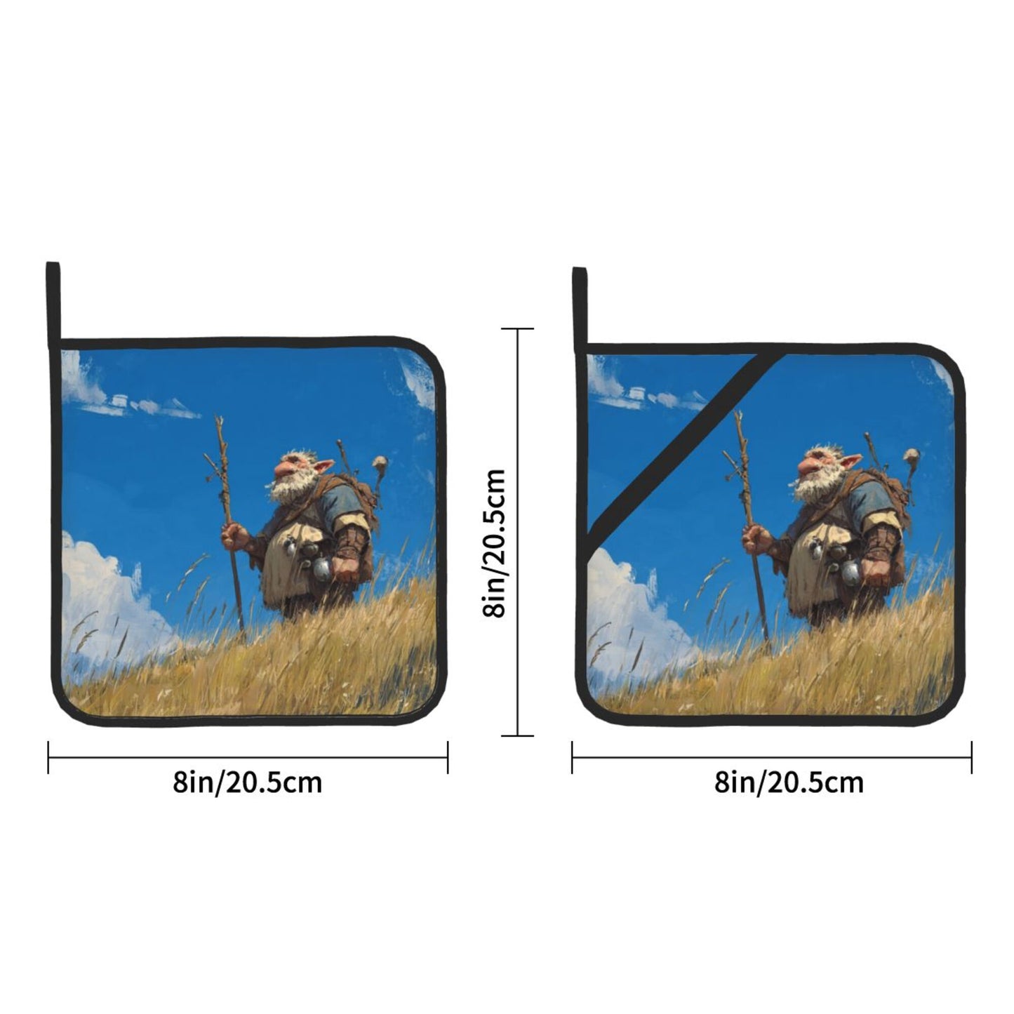 Highland Wanderer Heat-Resistant Pot Holders Set of 2|8"x8" Square Kitchen Pads with Strap and Hanging Loop