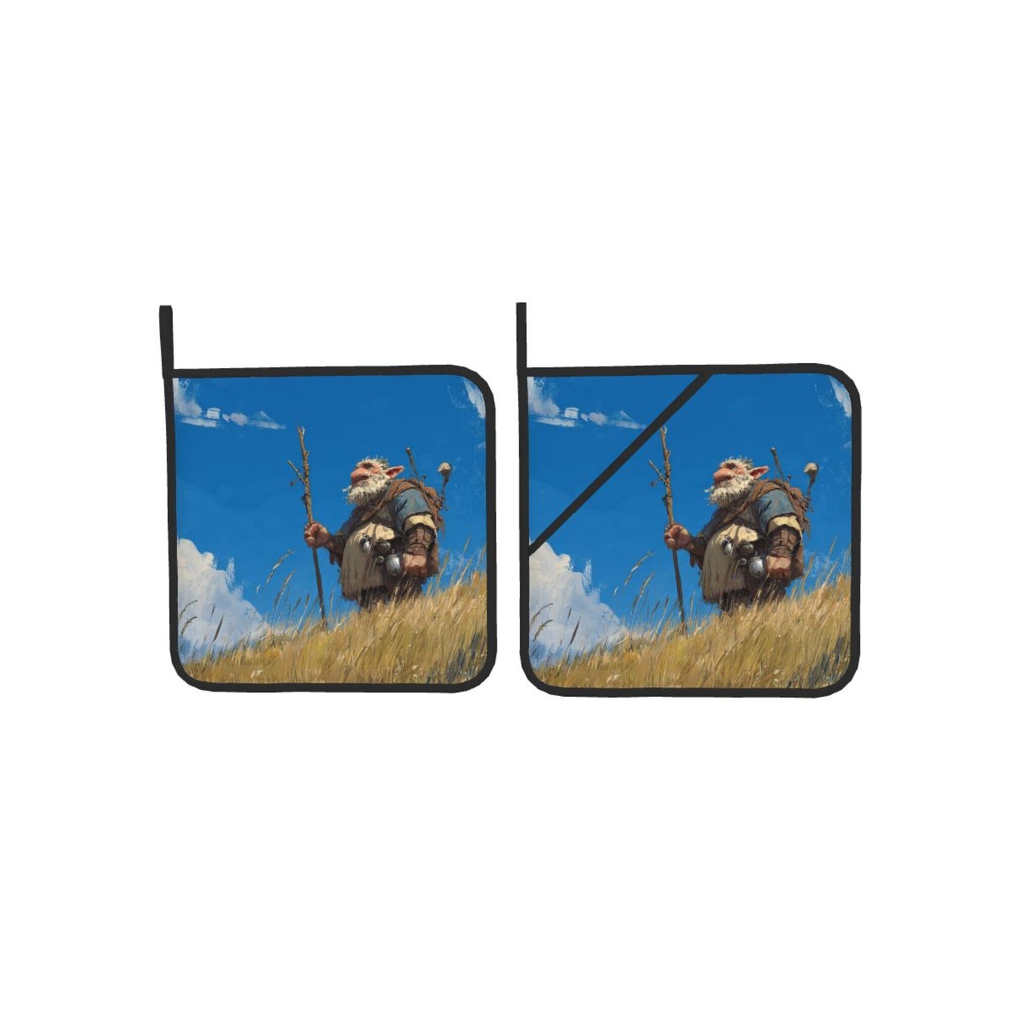 Highland Wanderer Heat-Resistant Pot Holders Set of 2|8"x8" Square Kitchen Pads with Strap and Hanging Loop