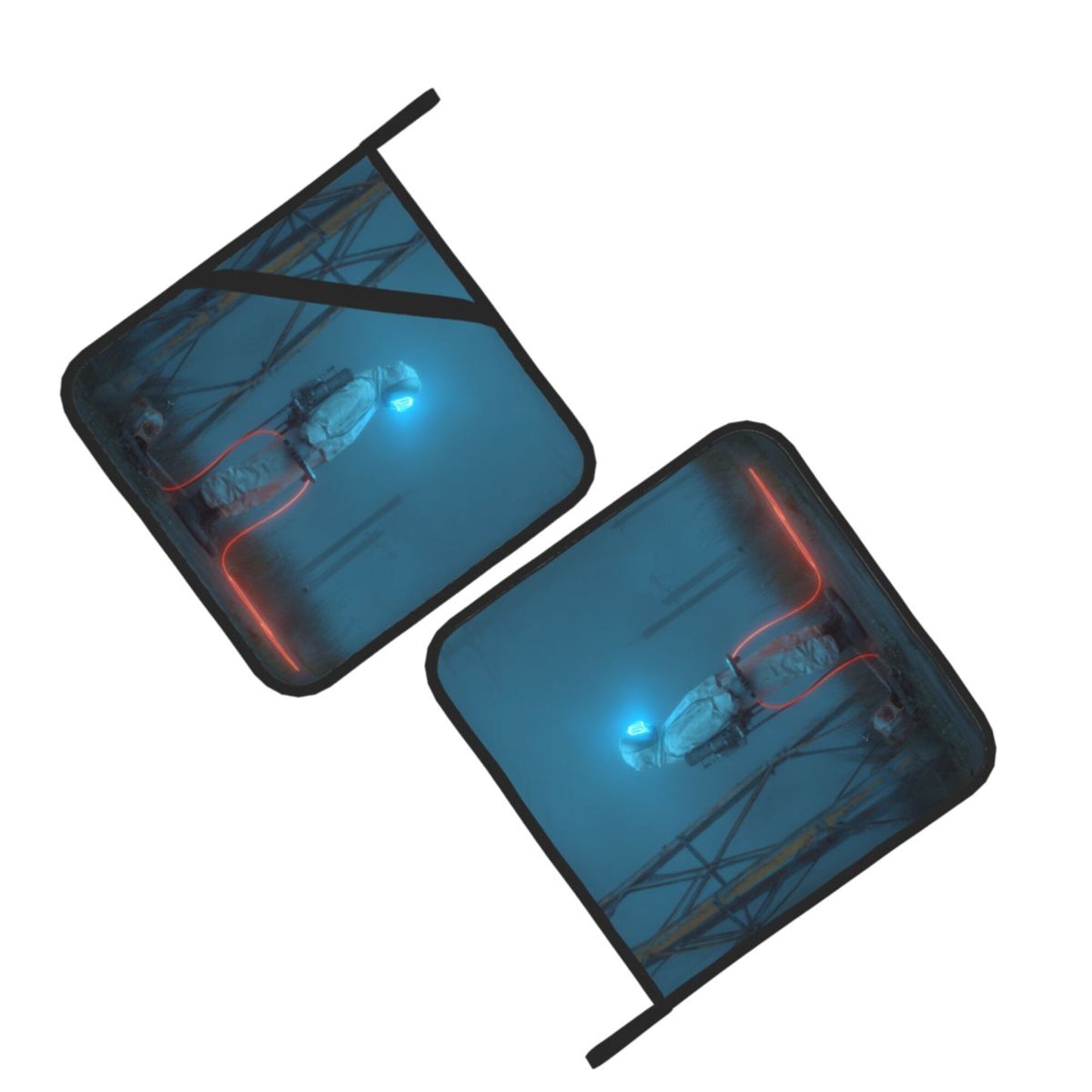 Futuristic Astronaut Sci-Fi Pot Holder Set of 2|8"x8" Heat-Resistant Kitchen Pads with Hanging Loop & Elastic Strap