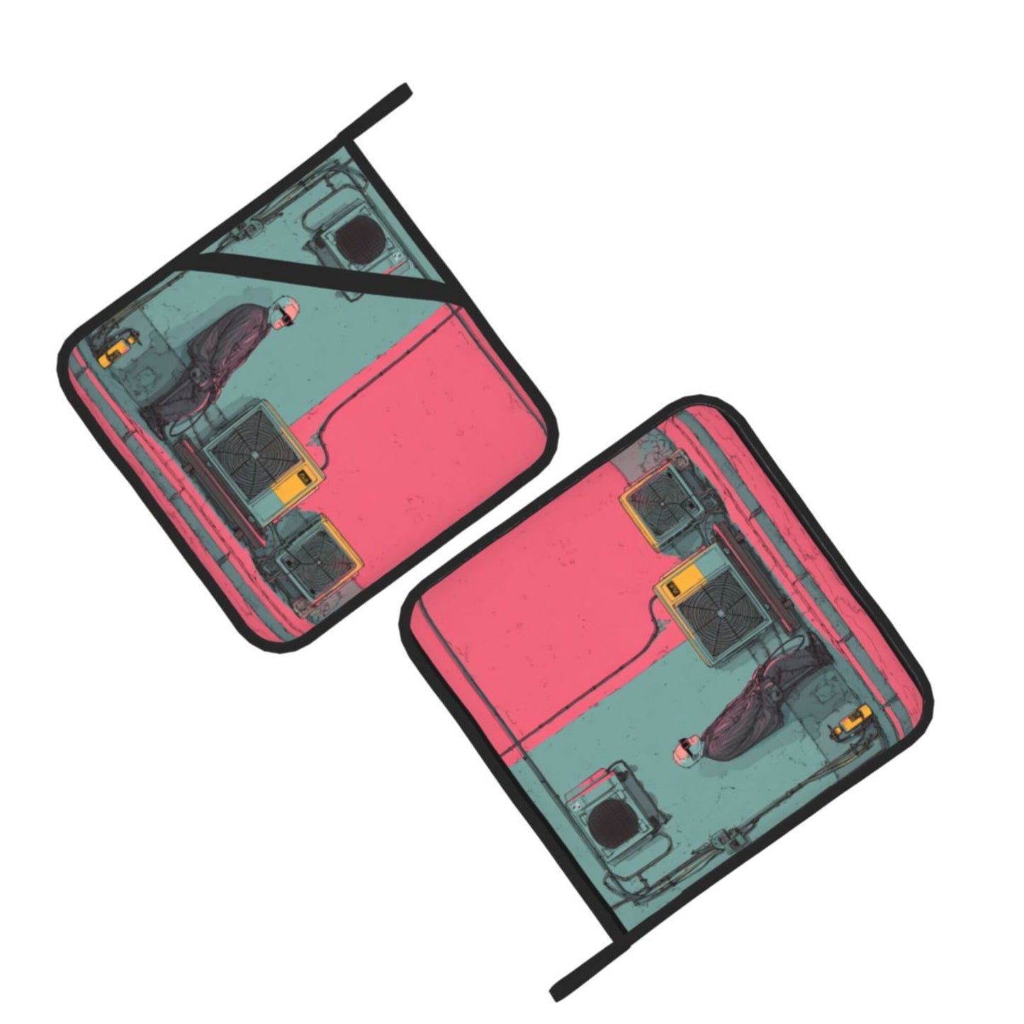 Neon Industrial Street Art Pot Holder Set of 2|8"x8" Heat-Resistant Square Pads with Hanging Loop & Grip Strap