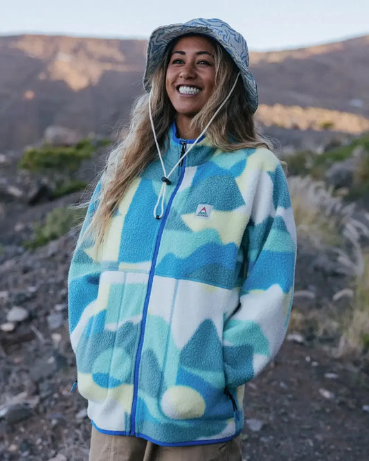Fairbanks Full Zip Recycled Sherpa Fleece - Vista Patchwork Aqua