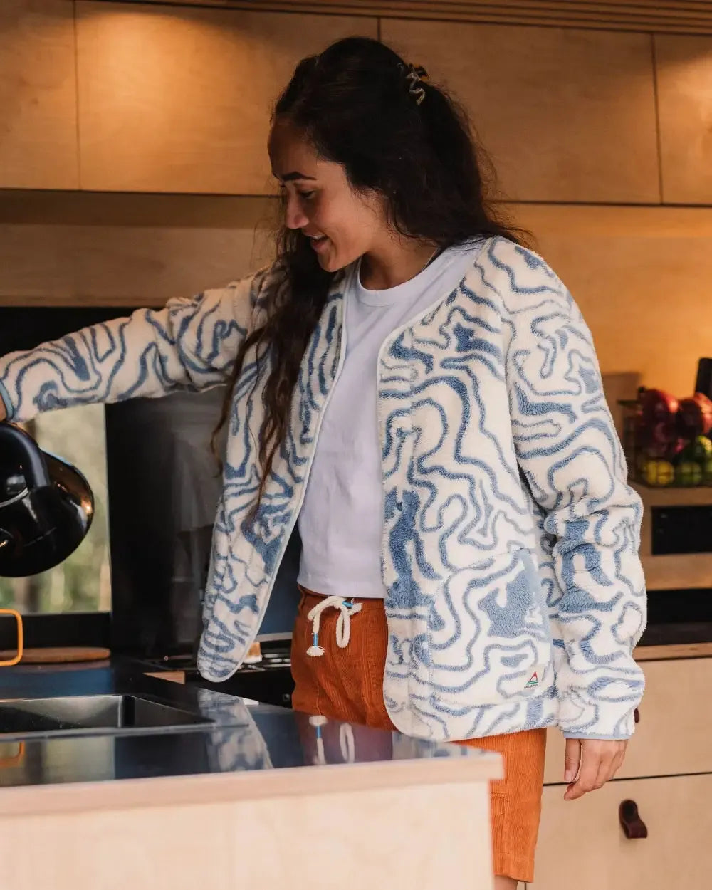 Iris Collarless Recycled Fleece Jacket - Strata Swirl Birch