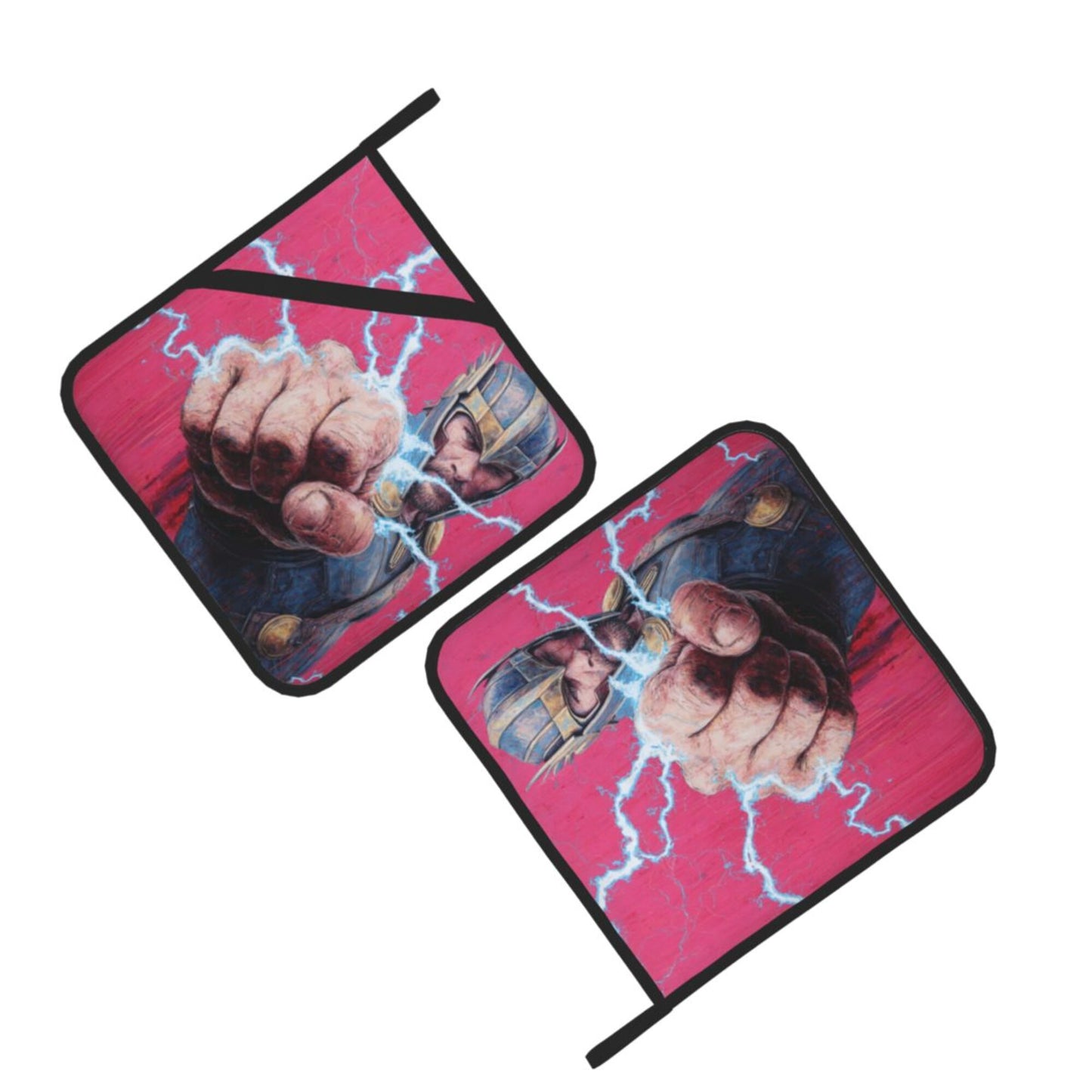 Thor Pattern Square Heat-Resistant Pot Holders Set of 2 – 8×8 Inches Insulated Kitchen Trivets with Hanging Loop & Slip-Resistant Back