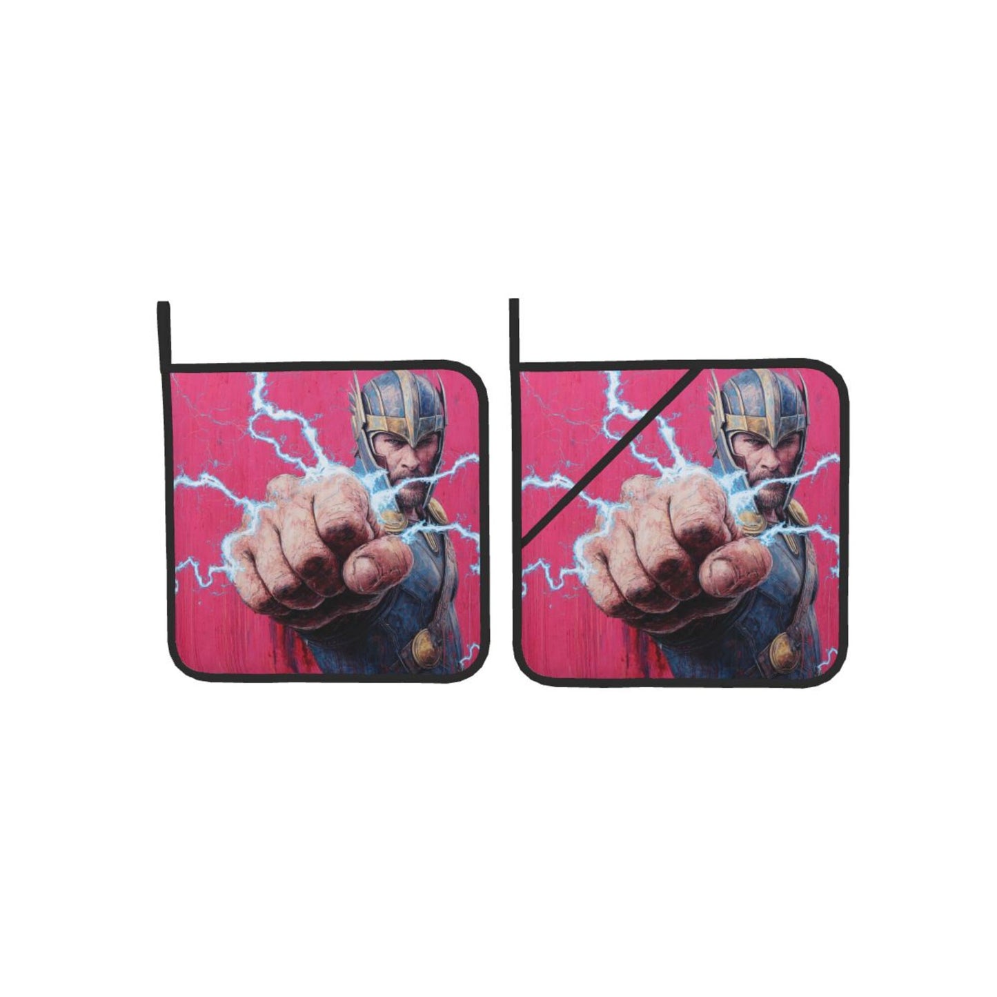 Thor Pattern Square Heat-Resistant Pot Holders Set of 2 – 8×8 Inches Insulated Kitchen Trivets with Hanging Loop & Slip-Resistant Back