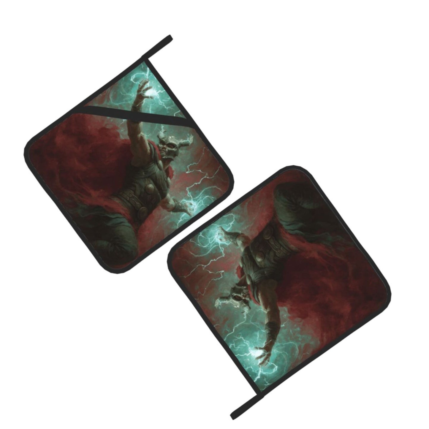 Thor-Themed Heat Resistant Pot Holders Set of 2 (8"×8")｜Non-Slip Hot Pads with Hanging Loop – Durable Insulated Kitchen Mats