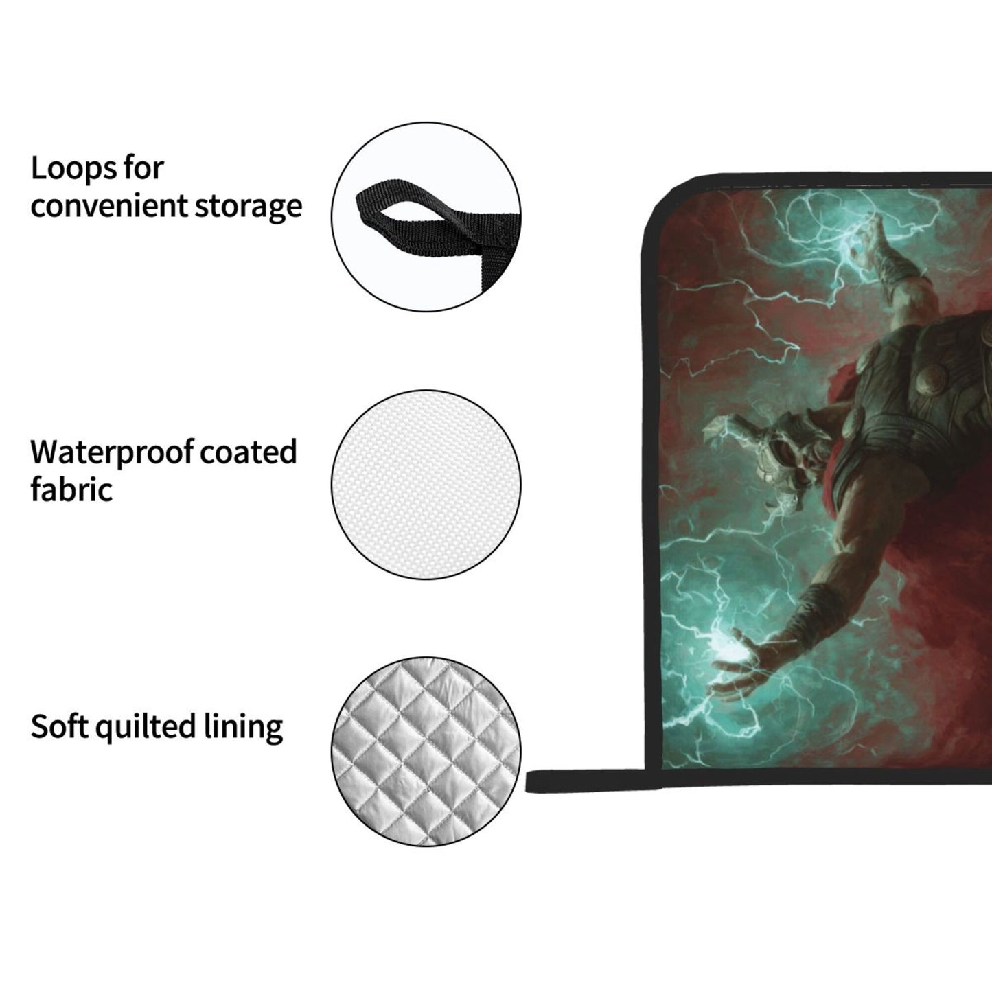 Thor-Themed Heat Resistant Pot Holders Set of 2 (8"×8")｜Non-Slip Hot Pads with Hanging Loop – Durable Insulated Kitchen Mats