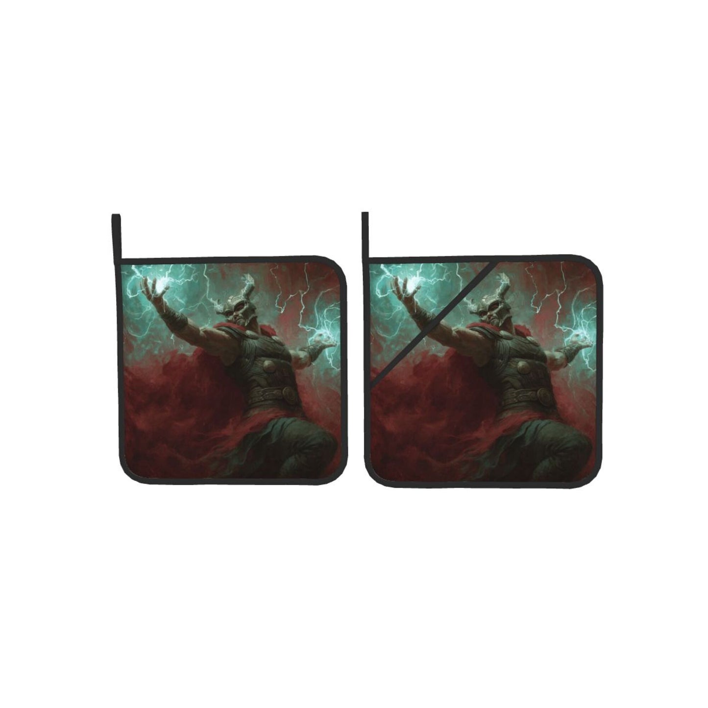 Thor-Themed Heat Resistant Pot Holders Set of 2 (8"×8")｜Non-Slip Hot Pads with Hanging Loop – Durable Insulated Kitchen Mats