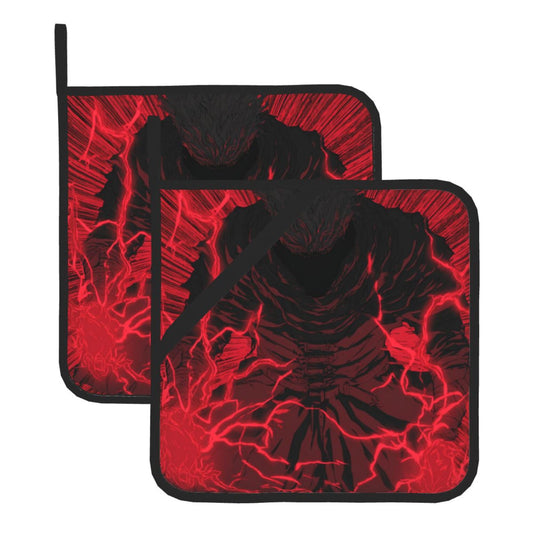 Dark Lightning Pot Holders Set of 2 (8" × 8")｜Heat-Resistant Square Hot Pads with Non-Slip Back & Hanging Loop – Anime-Inspired Design