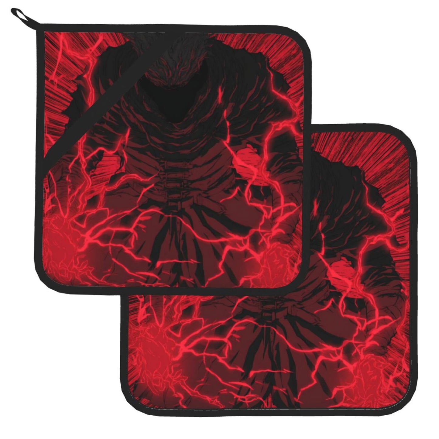 Dark Lightning Pot Holders Set of 2 (8" × 8")｜Heat-Resistant Square Hot Pads with Non-Slip Back & Hanging Loop – Anime-Inspired Design