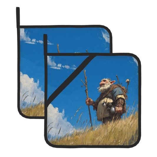 Highland Wanderer Heat-Resistant Pot Holders Set of 2｜8"x8" Square Kitchen Pads with Strap and Hanging Loop