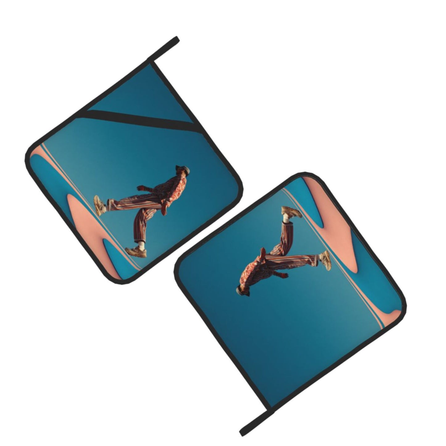 Modern Walker Heat-Resistant Pot Holders Set of 2｜8"x8" Square Kitchen Pads with Elastic Strap & Hanging Loop