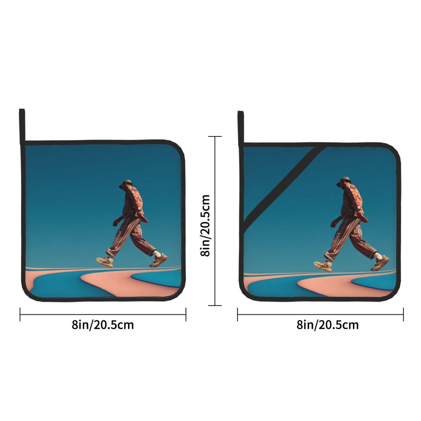 Modern Walker Heat-Resistant Pot Holders Set of 2｜8"x8" Square Kitchen Pads with Elastic Strap & Hanging Loop