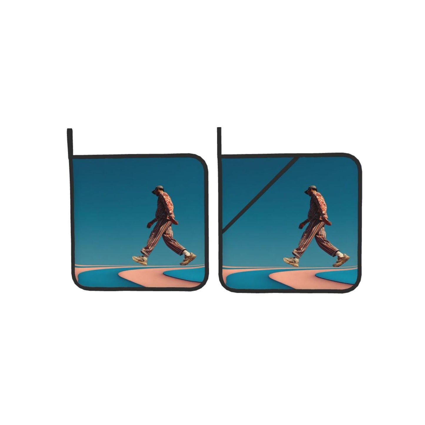 Modern Walker Heat-Resistant Pot Holders Set of 2｜8"x8" Square Kitchen Pads with Elastic Strap & Hanging Loop