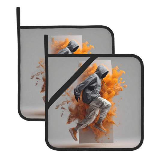Urban Motion Heat-Resistant Pot Holder Set of 2｜8"x8" Square Kitchen Pads with Elastic Strap and Hanging Loop