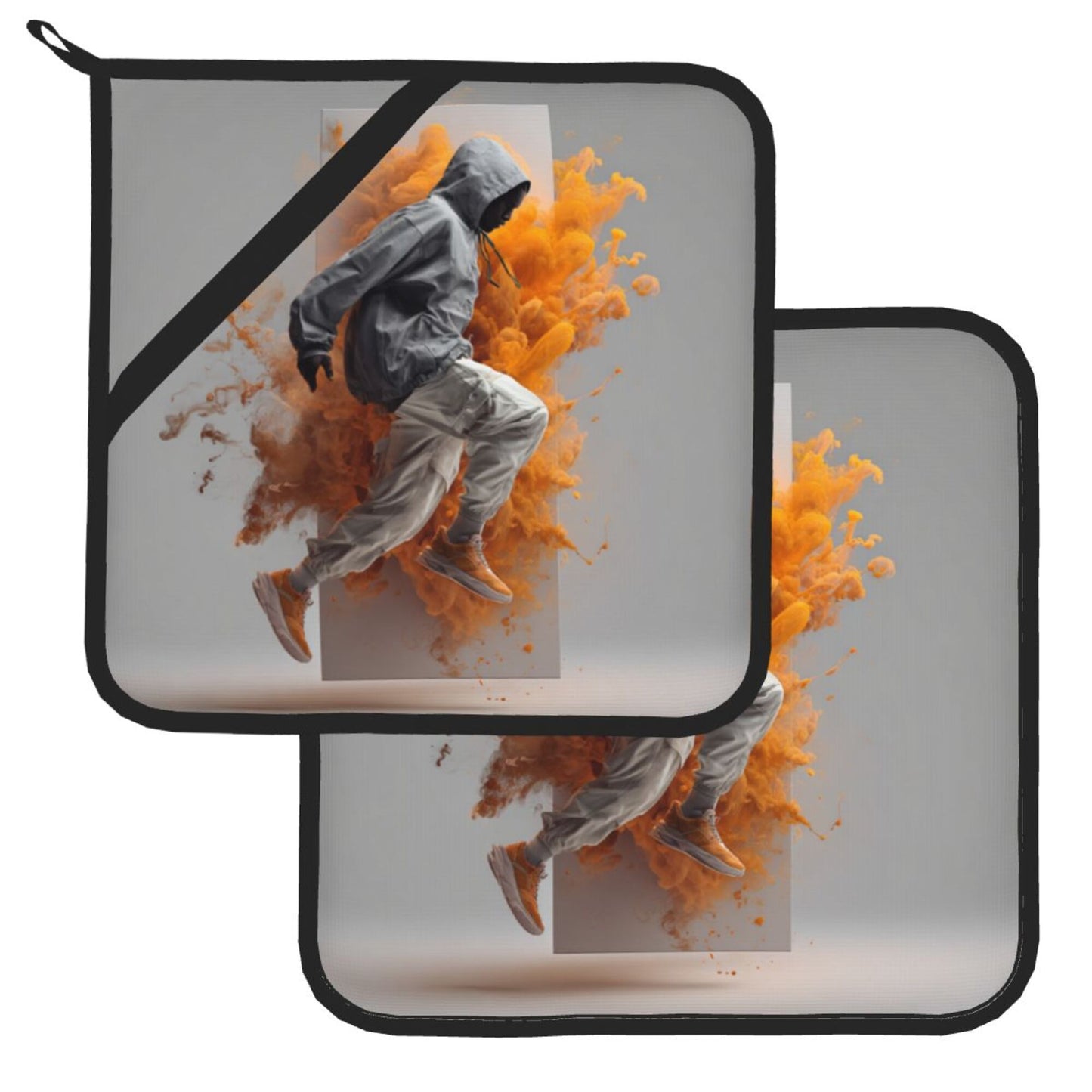 Urban Motion Heat-Resistant Pot Holder Set of 2｜8"x8" Square Kitchen Pads with Elastic Strap and Hanging Loop