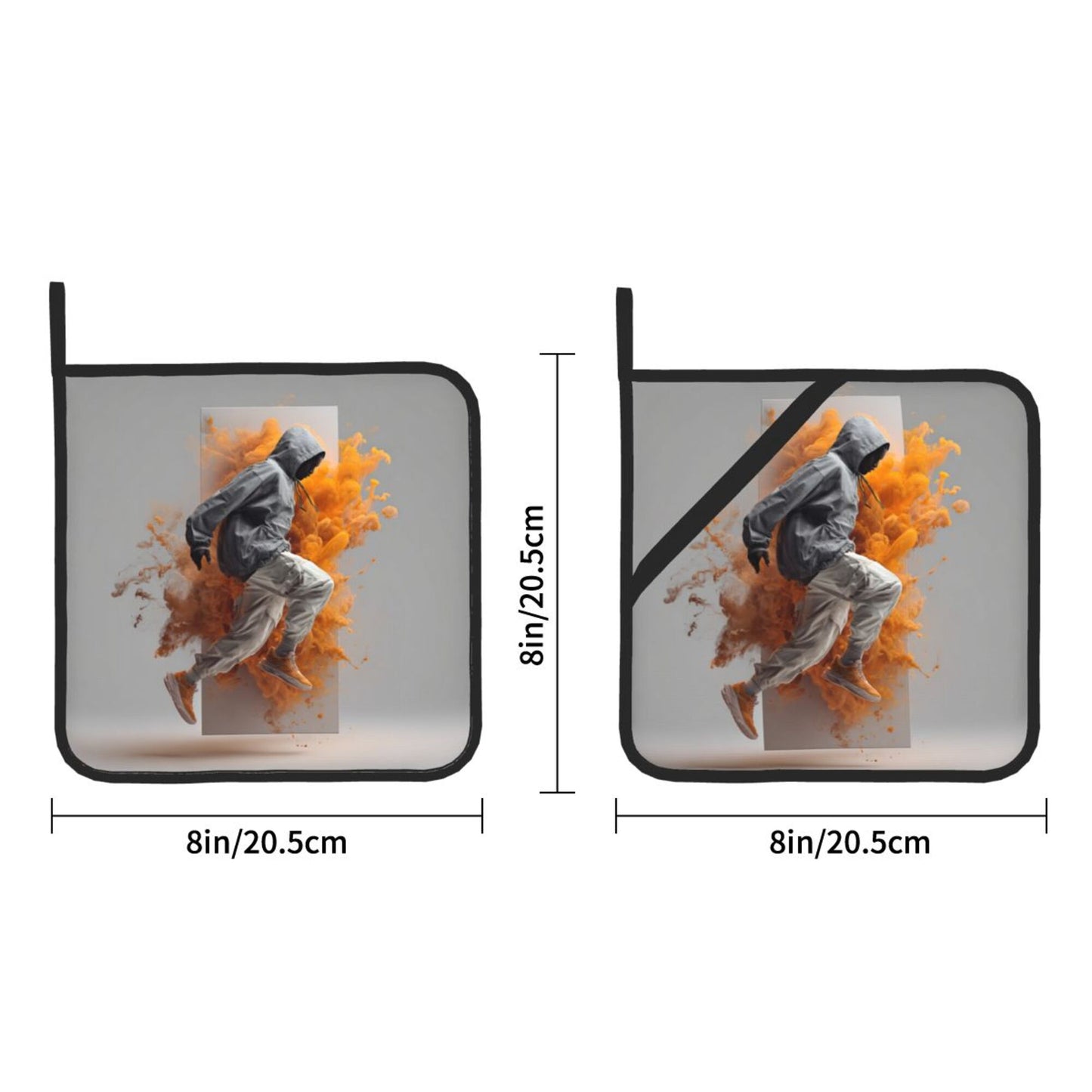 Urban Motion Heat-Resistant Pot Holder Set of 2｜8"x8" Square Kitchen Pads with Elastic Strap and Hanging Loop