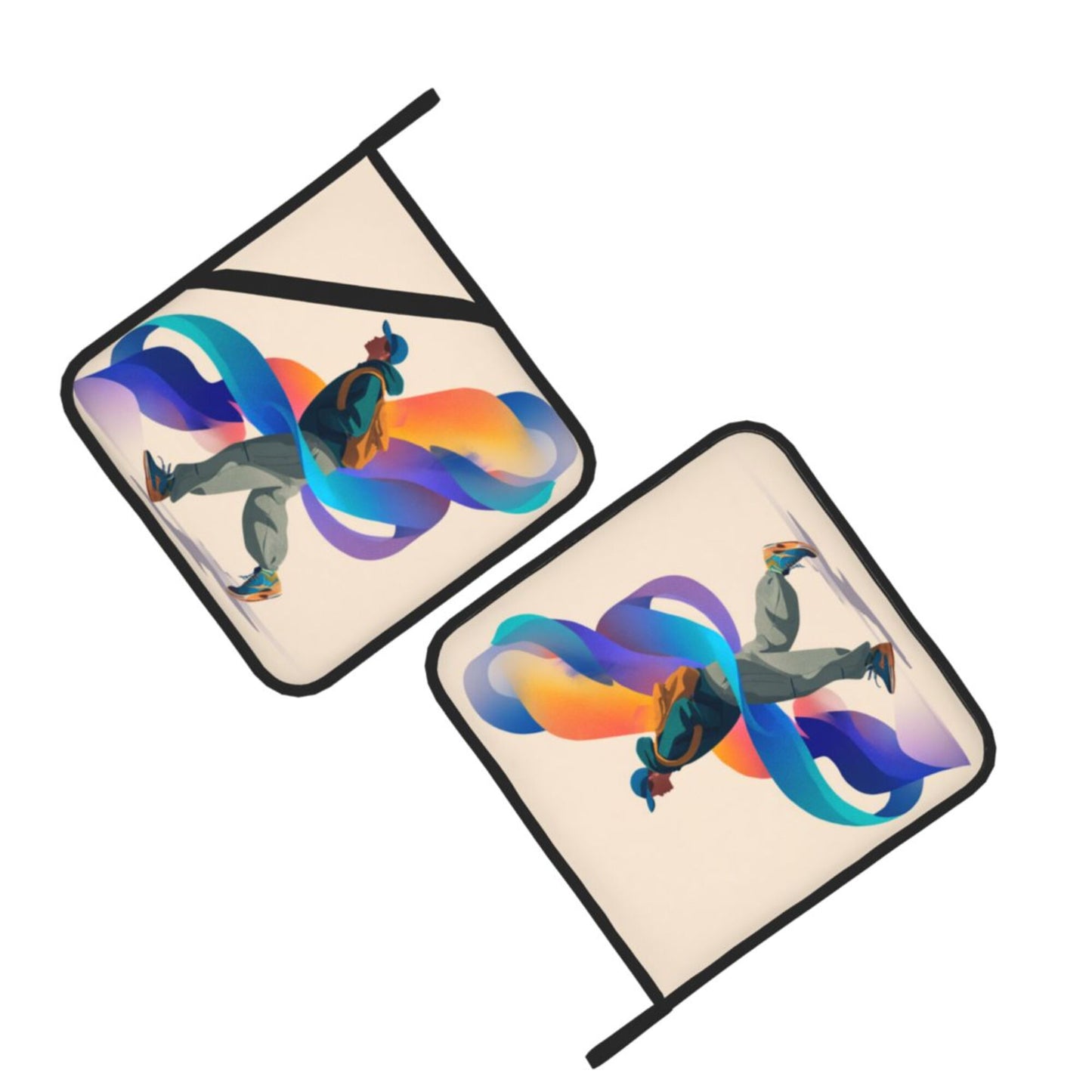 Color Flow Art Pot Holder Set of 2｜8"x8" Heat-Resistant Square Kitchen Pads with Elastic Strap & Hanging Loop