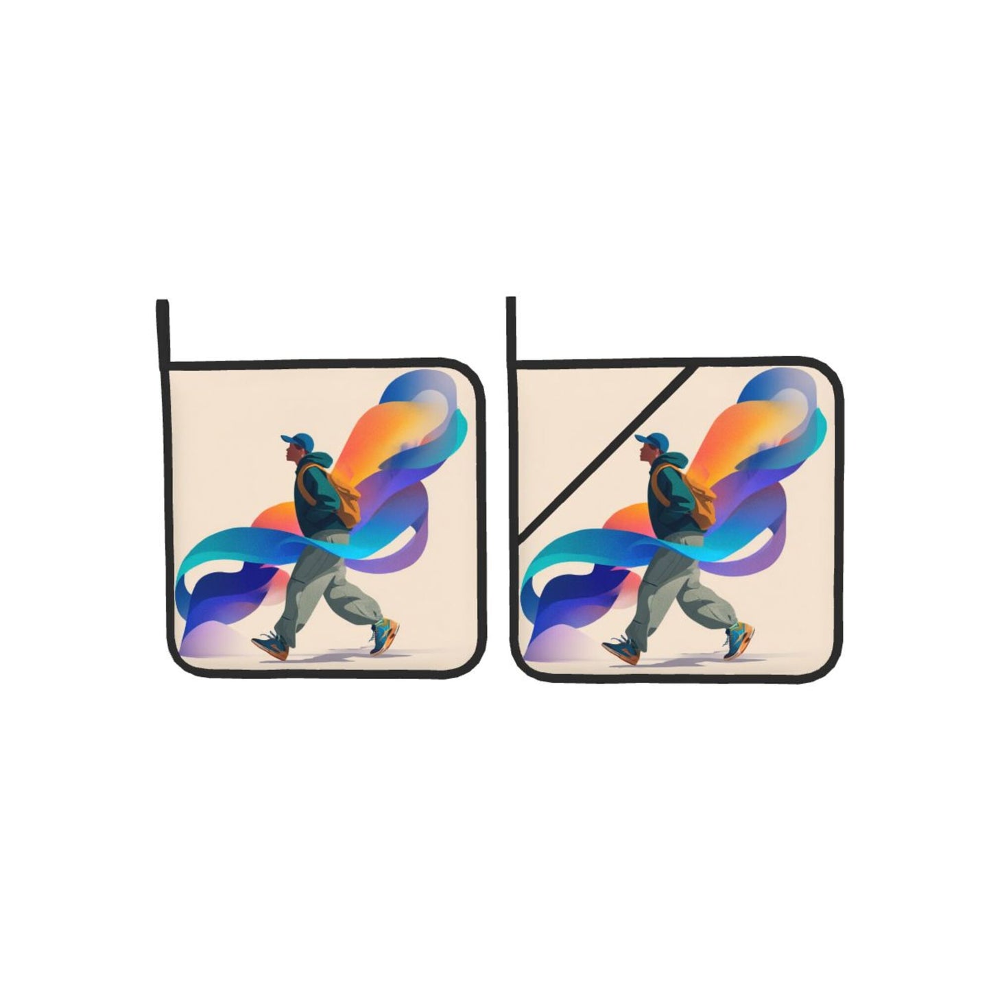Color Flow Art Pot Holder Set of 2｜8"x8" Heat-Resistant Square Kitchen Pads with Elastic Strap & Hanging Loop