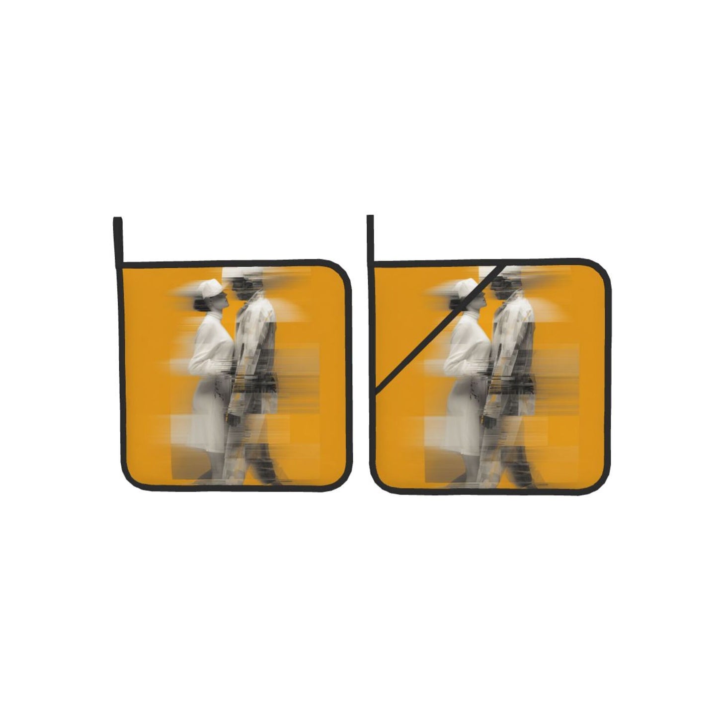 Abstract Couple Art Heat-Resistant Pot Holder Set｜Modern Romantic Kitchen Pads｜8"x8" Square with Hanging Loop & Elastic Strap