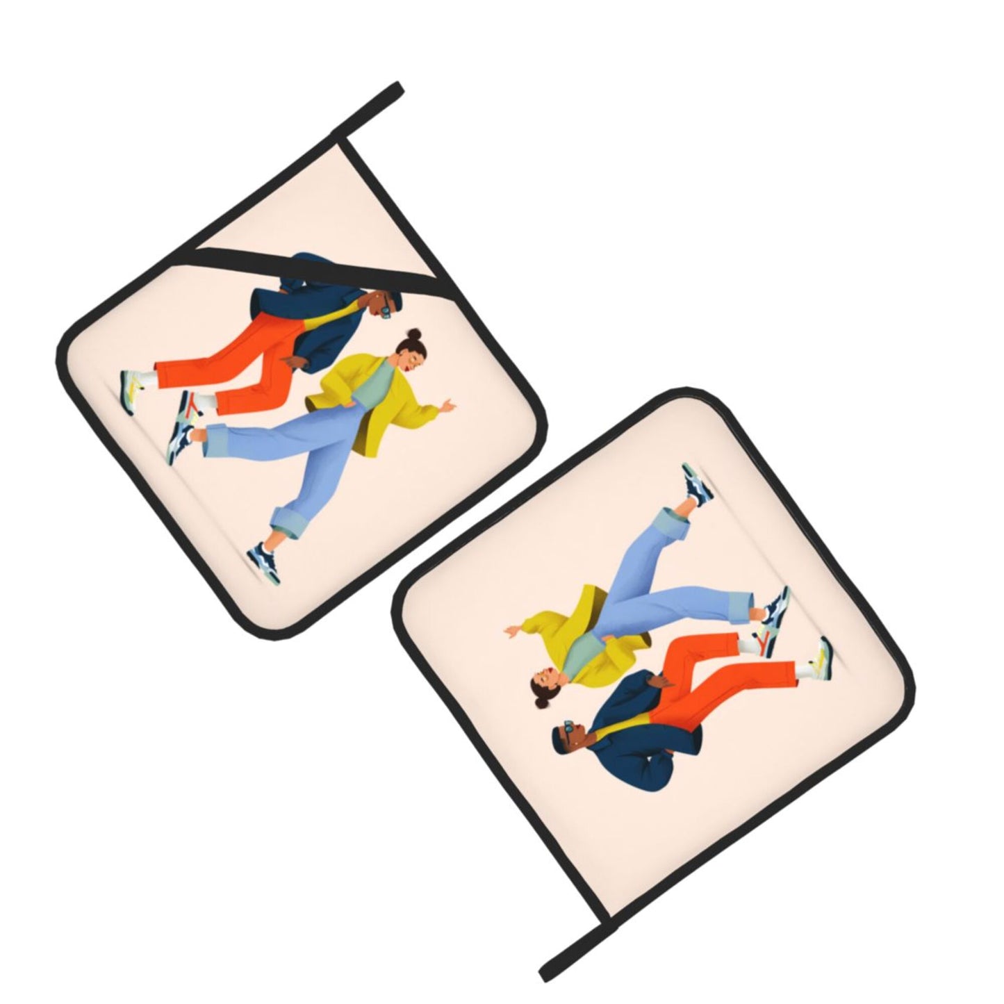 Trendy Dancing Couple Heat-Resistant Pot Holder Set｜Fashion Kitchen Pads｜8"x8" Square Design with Hanging Loop
