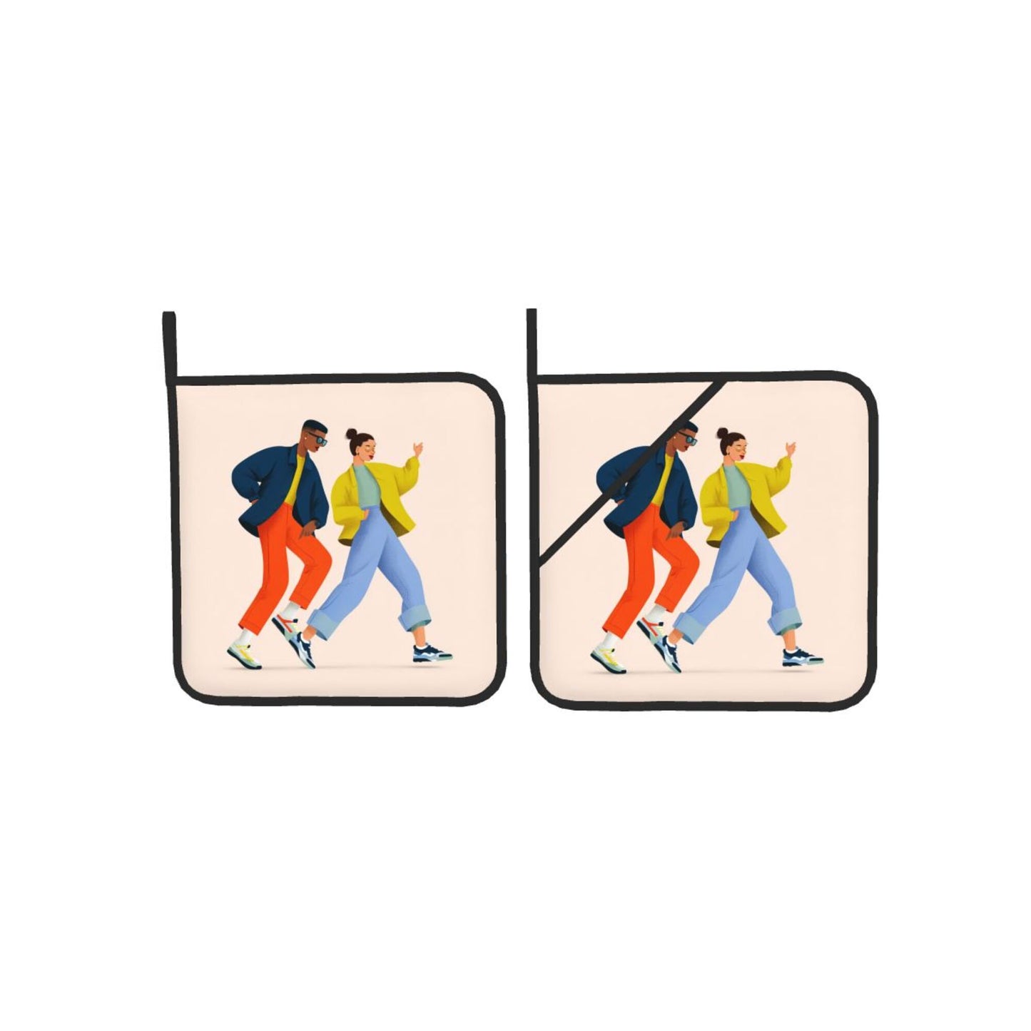 Trendy Dancing Couple Heat-Resistant Pot Holder Set｜Fashion Kitchen Pads｜8"x8" Square Design with Hanging Loop