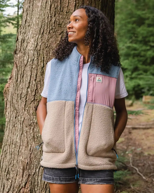 Fairbanks Recycled Sherpa Gilet - Faded Denim/Simply Taupe