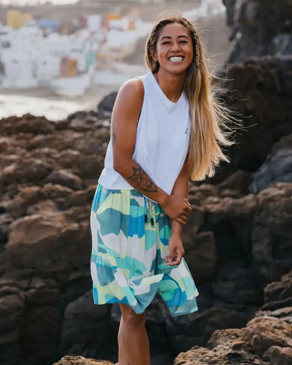 Dew EcoVero Woven Skirt - Vista Patchwork Aqua