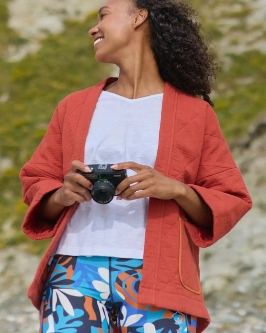 Mira Organic Cotton Quilted Overshirt - Red Ochre